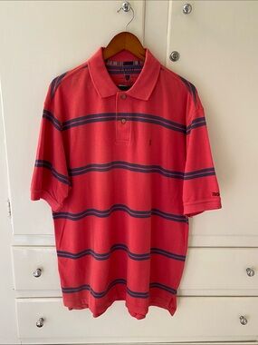 Izod Red Blue Stripe Men’s Short Sleeve Polo Shirt Size Large New with Tags